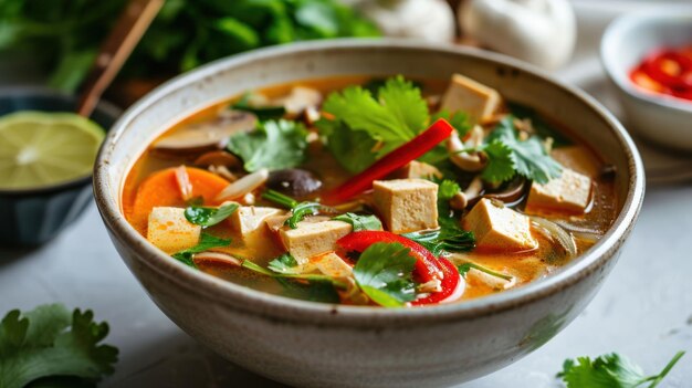 Un primer plano de un Tom Yum vegetariano