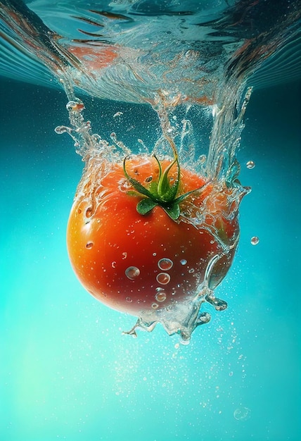 Primer plano de tomate en el agua generativa ai