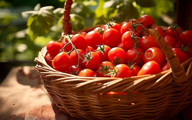 Primer plano de tomates en una cesta sobre una mesa de Munich