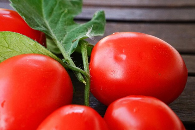 Foto primer plano de los tomates en la mesa