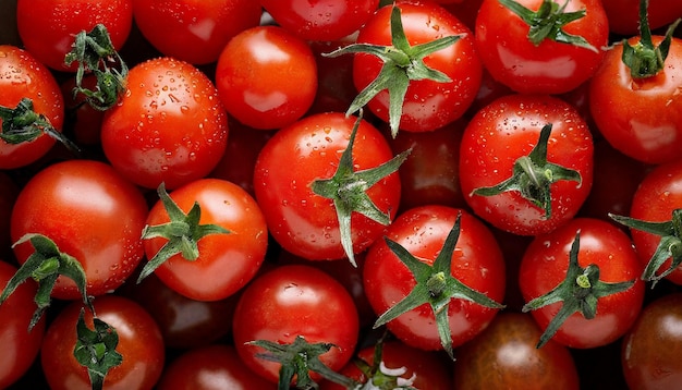 Primer plano de tomates rojos frescos vista superior Verduras orgánicas y frescas