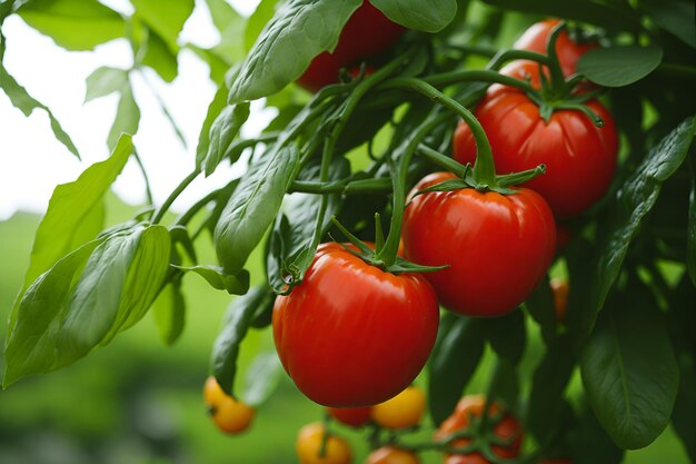 Primer plano de tomates rojos y jugosos listos para ser añadidos a una ensalada fresca generados por IA