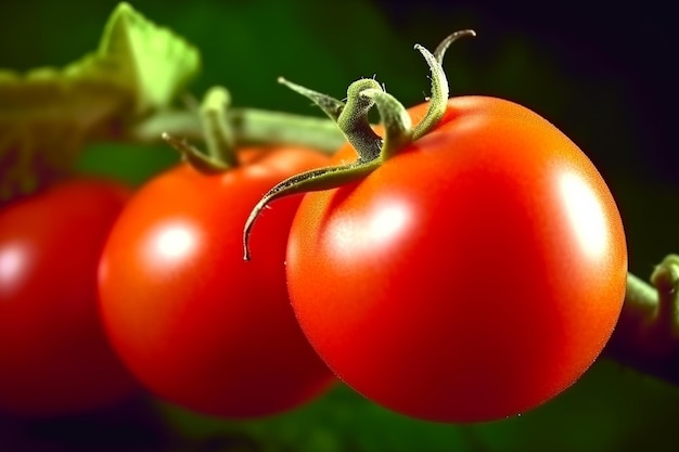 Un primer plano de tomates en una vid