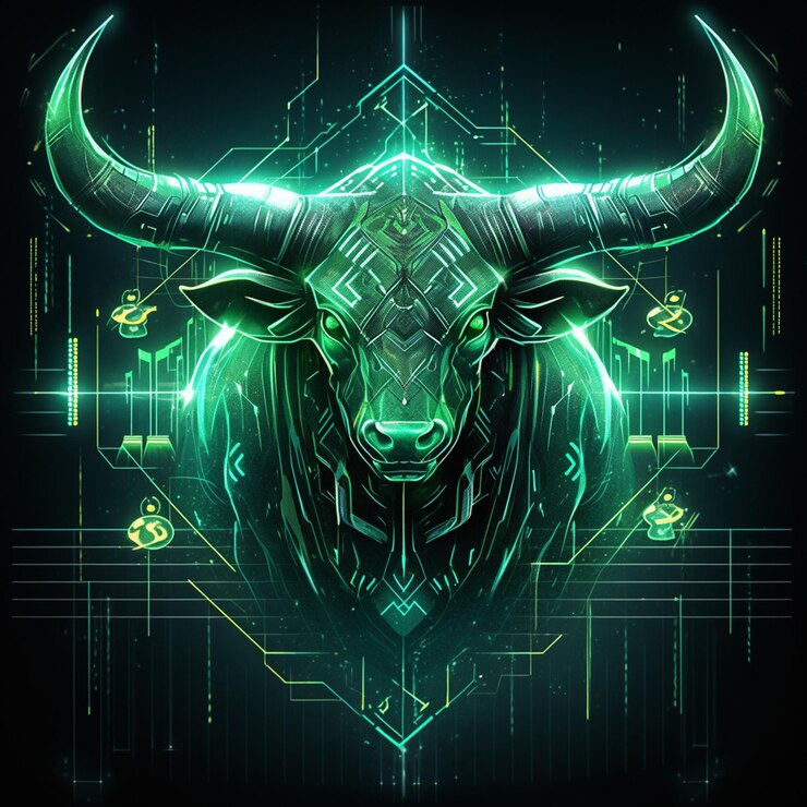 Foto un primer plano de un toro con una cara brillante en un fondo oscuro. ia generativa.