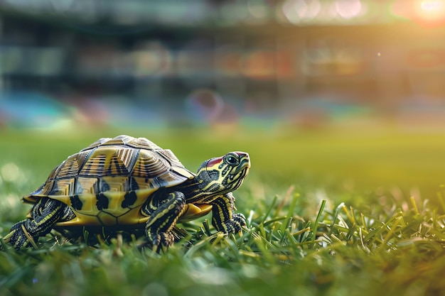 Foto un primer plano de una tortuga linda en el estadio