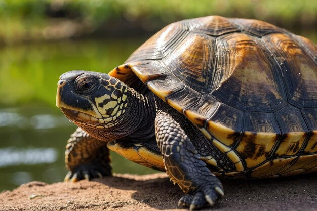 Un primer plano de una tortuga en su hábitat natural