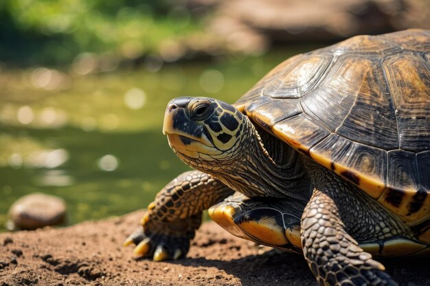 Un primer plano de una tortuga en su hábitat natural