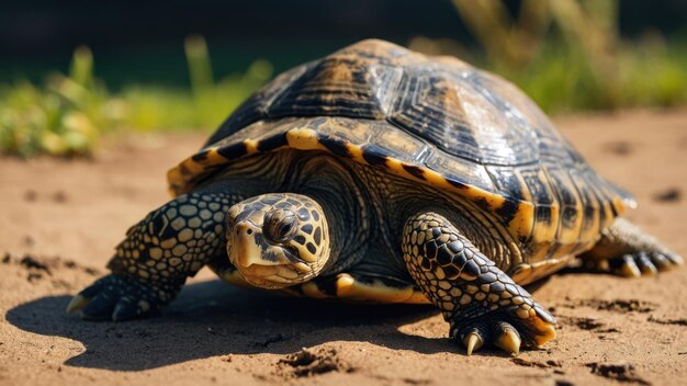 Foto un primer plano de una tortuga en su hábitat natural