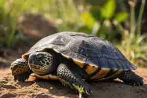 Foto un primer plano de una tortuga en su hábitat natural