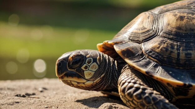 Foto un primer plano de una tortuga en su hábitat natural