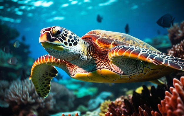 Primer plano de tortugas marinas del paraíso submarino