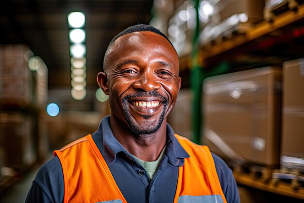 Primer plano de un trabajador de carga sonriente IA generativa