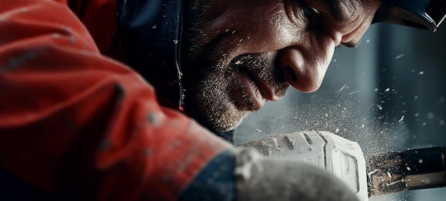 Primer plano de un trabajador de la construcción que se prepara para colocar nueces