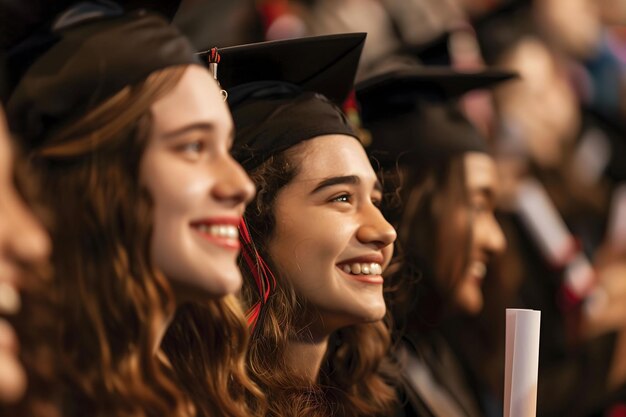 Foto un primer plano de tres graduadas sonrientes