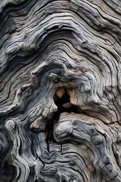 Un primer plano de un tronco de árbol con un agujero en él ai generativo