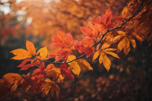 Primer plano del tronco de un árbol con hojas en colores cálidos.