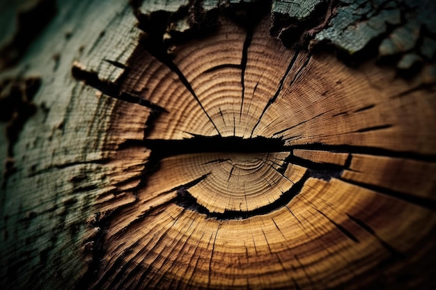 Primer plano del tronco de un árbol con marcas de sierra signo de deforestación