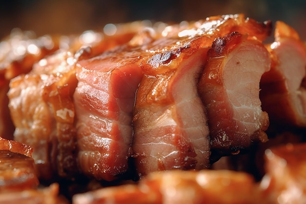 Un primer plano de un trozo de tocino en un plato