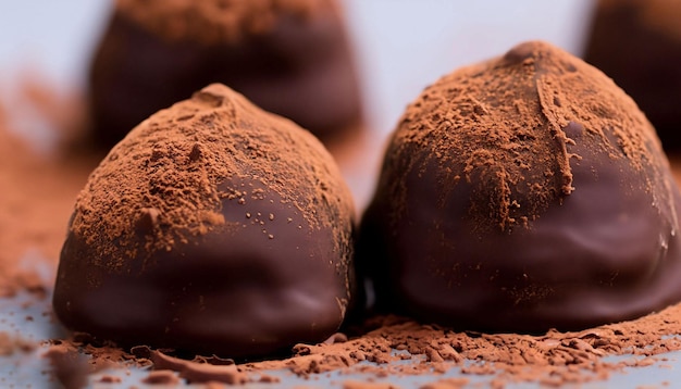 Un primer plano de trufas de chocolate con la palabra chocolate en la parte superior