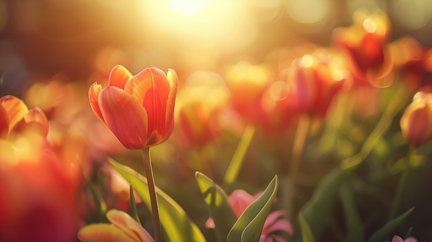 Foto un primer plano de tulipanes en flor bajo el sol
