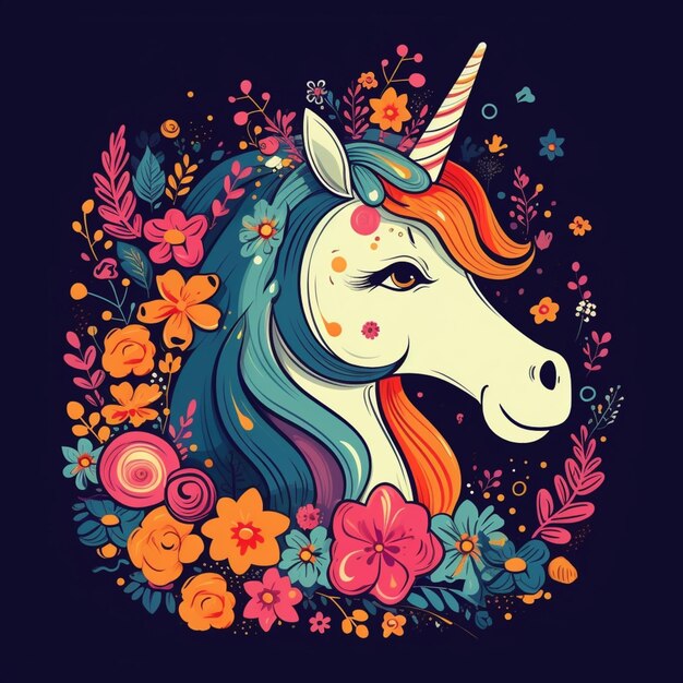 Foto un primer plano de un unicornio con una corona de flores en su cabeza generativo ai