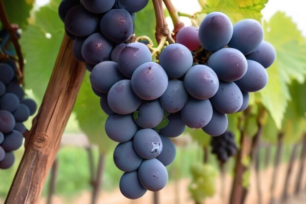 Un primer plano de las uvas colgando de las ramas.