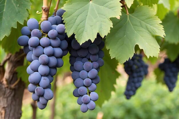 Un primer plano de las uvas colgando de las ramas.