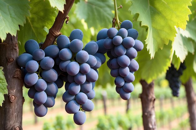 Un primer plano de las uvas colgando de las ramas.