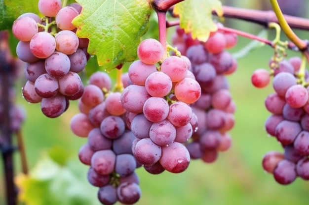 Un primer plano de las uvas congeladas listas para la cosecha