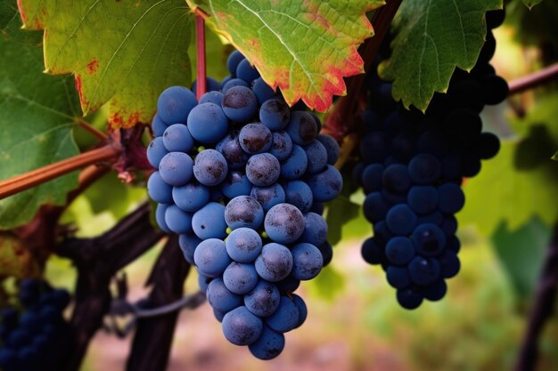 Primer plano de uvas maduras listas para la cosecha creadas con ai generativo
