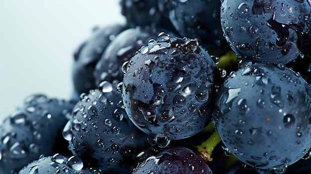 Foto primer plano de las uvas con salpicaduras de agua