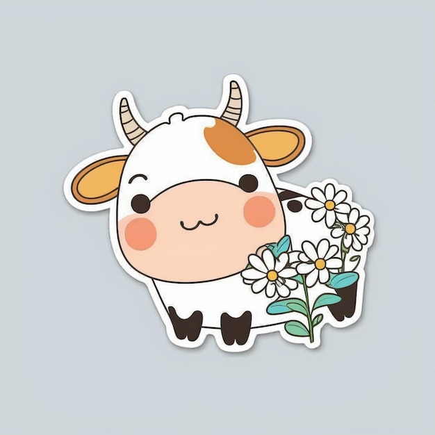 un primer plano de una vaca con flores en un fondo gris generativo ai