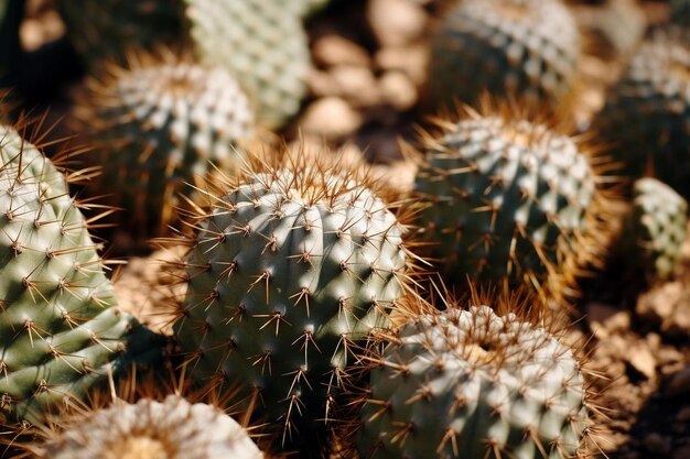 Foto un primer plano de las vainas de cactus en entornos áridos