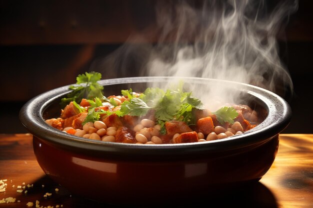 Primer plano del vapor que se eleva de un tazón de Pozole con un enfoque suave