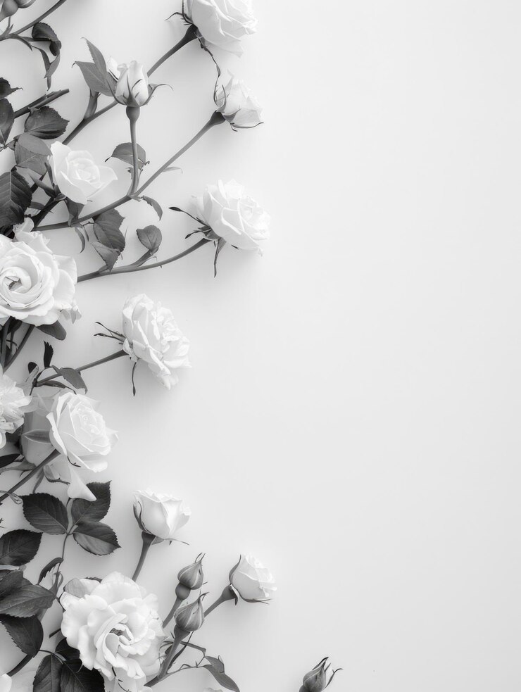 Un primer plano de varias flores blancas y negras en un ramo