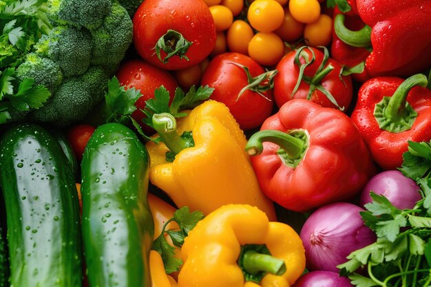 Foto un primer plano de varias verduras crudas de colores