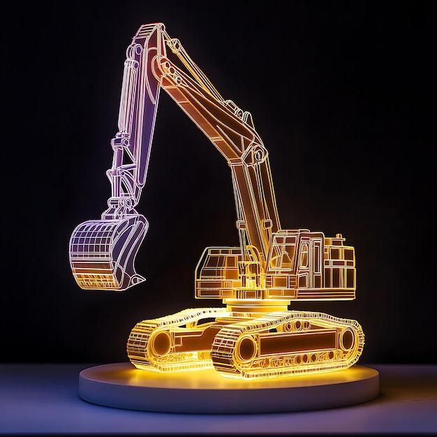 un primer plano de un vehículo de construcción iluminado en una mesa
