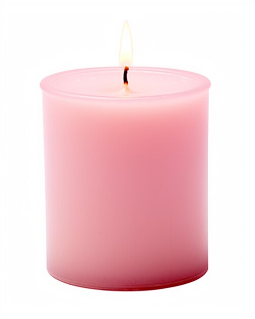 Foto un primer plano de una vela rosa con un fondo blanco