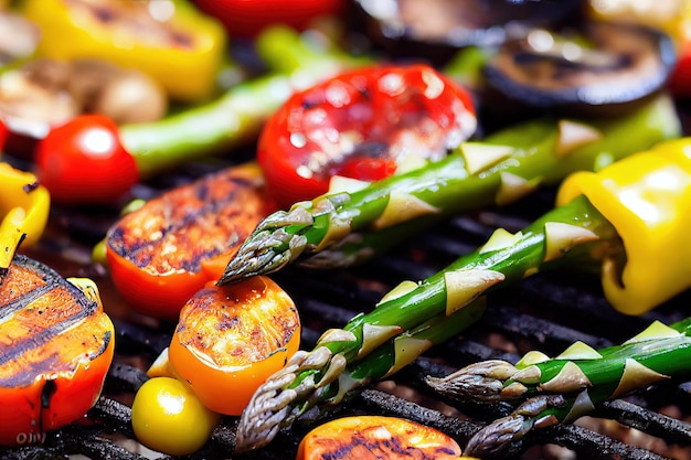 Primer plano de verduras a la parrilla en la parrilla