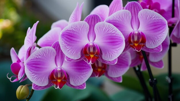 Foto un primer plano vertical de las hermosas orquídeas rosadas