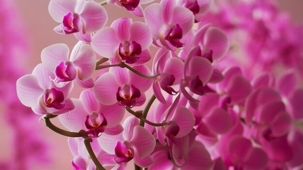 Un primer plano vertical de las hermosas orquídeas rosadas