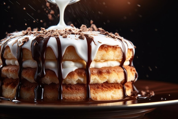 Primer plano de vertido de glaseado en un pastel de bundt