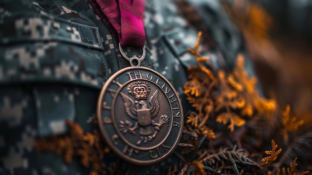 Foto un primer plano de los veteranos de fondo del corazón púrpura