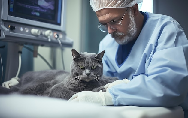 Primer plano de un veterinario con guantes médicos IA generativa