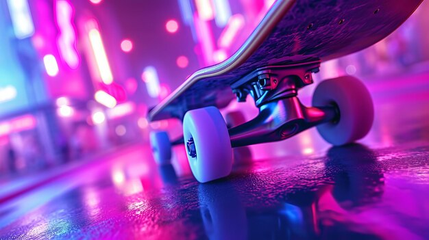 Foto un primer plano vibrante de las coloridas ruedas y rodamientos del skateboard en una iluminación dinámica