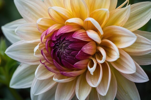 Un primer plano vibrante de una dahlia multicolor