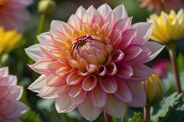 Foto un primer plano vibrante de una dahlia multicolor