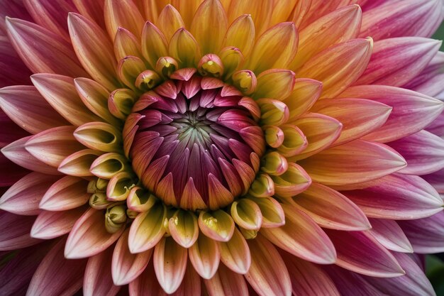 Un primer plano vibrante de una dahlia multicolor