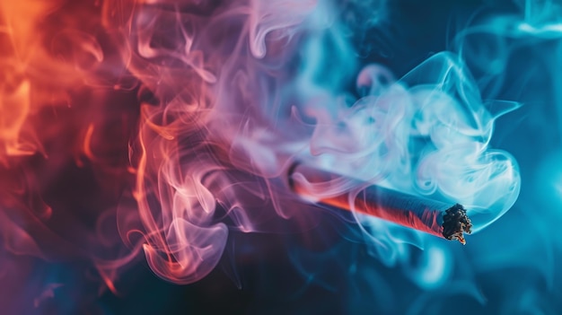 Un primer plano del vibrante humo que surge de un cigarrillo en llamas sirve como un crudo recordatorio de los efectos dañinos del tabaco