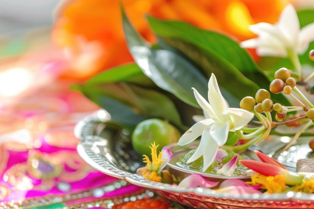 Un primer plano de los vibrantes elementos de la celebración de Ugadi